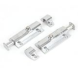 uxcell フラッシュボルト 金属 シルバートーン 8cm長さ ドアボルト ラウンドボタン 2個入り