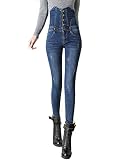 レディーススキニーパンツ ジーンズ春夏 デニムパンツ レギパン レディース パンツ 美脚 ストレッチ ハイウエストスキニー ジーンズ トレンドロング丈脚が高く見え (27, ダークブルー)
