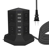 JIACHAN 電源タップタワー式 USB PD Type-C付8個ACコンセント 約 3ｍ 急速充電 雷ガード 過負荷保護 ブラック