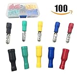 Sopoby 100pcs Assorted Insulated Female&Male Bullet Butt Connector wire Crimp Terminals Brass, 22-16