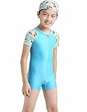 Piulou 子供服 水着 帽子付き 2点セット 男児 水着 男の子 女の子 キッズ水着 紫外線カット ラッシュガード ブルー