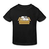 星 ２～６歳子供 男女兼用 半袖 ティー Tシャツ 猫 箱 動物 可愛い Black 5-6 Toddler