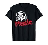 音楽 マイクロフォン ヘッドフォン 日常 文字 シンプル レトロ Tシャツ