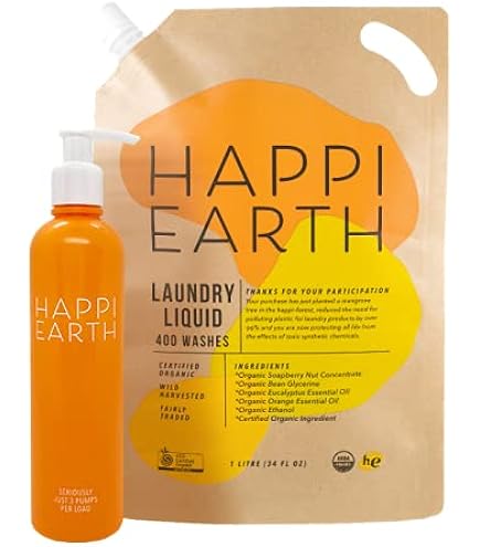 Happi Earth Laundry Liquid 400 Wash Loads Pouch, 1 Litre Capacity
