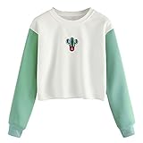 パーカー レディース トップス Glennoky 可愛いサボテン柄 プルオーバー ブラウス スウェットパーカー ショート丈 ゆったり クルーネック ラウンドネック 体型カバー レディースパーカー スウ