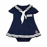 AMIGOYO ベビー 子供服 ロンパース ネイビー 女の子 半袖 カバーオール スカート付き 柔らかい 出産祝い 夏 キッズ ガールズ