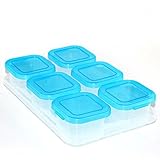 Deylaying 6個のプラスチックフード容器セット赤ちゃんミニ離乳凍結ポットボックス冷凍保存（青）