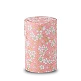 のレン 茶缶 キャニスター 100g缶 (和紙の茶筒 - 梅 ブラック) / 日本製 友禅和紙 スチール缶 中蓋つき 密閉 容器 保存容器 乾物容器/茶筒 おしゃれ お茶缶