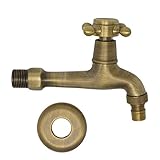 アンティーク 水栓柱 水道蛇口 水栓 水道 DIY 十字 ハンドル 取手 単水栓 ブロンズ (ホース取付用)