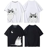 Tシャツ 夜は猫といっしょ 半袖 キュルガ 夏服 インナーシャツ 綿 トップス 日常服 柔らかい 快適 カジュアル ファッション スポーツシャツ アニメ (C,S) [並行輸入品]