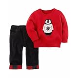 カーターズ carter's 男の子用赤ペンギンさんケーブルニットセーターx黒コーデュロイパンツ上下2点セット (18months(78-83cm)) [並行輸入品]