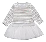 （ AngelKids ） ベビー キッズ ドッキング ボーダー 長袖 ワンピース レース スカート 80㎝ 90㎝ 100㎝ (90, グレー)