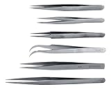SE TW-6WB Professional Quality Non-Magnetic Tweezers Set with Wooden Storage Box, 6-Piece by SE