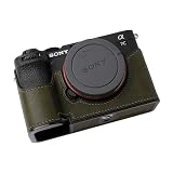 JISYIWOWボディーハーフケース 対応 SONY A7CR A7C2 本革カメラケース ボディケース バッテリーの交換でき 三脚ネジ穴付き 純手作 (オリーブグリーン)