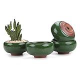 T4U 6.5CM 陶器ミ二植木鉢 氷裂紫砂シリーズ 多肉植物 サボテン鉢 フラワーポット プランター容器 緑褐色 4個入り