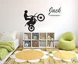 Newly Custom Made Personalised/ Customise Your Kids Name with a Boy Riding Dirt Bike Wall Sticker -Y