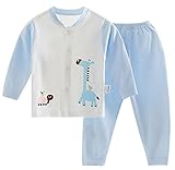 Plus Nao(プラスナオ) ルームウエア ベビー キッズ 長袖 長ズボン パジャマ 寝間着 上下セット トップス ボトムス 子供服 ベビー服 かわい 90cm ブルー【キリン】