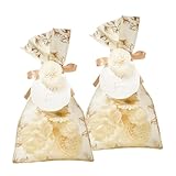 ラッピング袋セット sofla ソラフラワー リーフ柄 1枚 ラッピング袋＋花タイ＋タグ おしゃれ 中身が見える タイ職人ハンドメイド H29(18)×W16cm プレゼント 包装 プチギフト (ベージュ2枚)