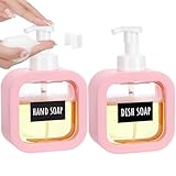 Segbeauty シャンプーボトル 泡タイプ ピンク 2本セット 500ml 方形 ステッカー付き ディスペンサー 詰め替えボトル 桃色 容器 大容量 おしゃれ 漏れ防止 簡単取り付け 浴室 洗面所 アルコール 洗濯洗剤 食器用洗剤 適用