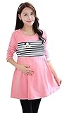 (mind items) マタニティ ウェア ワンピース ボーダー タイプ 授乳口 付き(ファスナー43センチ） Mサイズ Ｌサイズ ＸＬサイズ (ＸＬ ピンク)