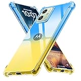 Moto G64 5G 耐衝撃 ケース グラデーション Moto G64y 5G カバー TPU素材 米軍MIL規格 透明 衝撃吸収 ワイヤレス充電対応 レンズ保護 モトローラ モト G64 5G ケース ブルー/ゴールド Q-SXJB-G64-07