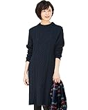 Angeliebe エンジェリーベ マタニティ ウォッシャブル ケーブル ニット ワンピース 妊婦服 産前 産後 セーター フリー ネイビー