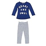 Ochine 長袖 英字プリントTシャツ＆ストライプパンツ　上下 2点セット カバーオール 長袖 ウエスト ゴム 仕様 セット　子供服 ベビー パジャマ 普段着 子供 ベビー 服 女の子 (XS、2-