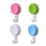labkissバスルームタオルフック、スーパー電源真空吸盤壁マウントキー服コートローブフックホルダー&ブラケット、ドリルなし、防水、再利用可能な、マルチカラー、forキッチントイレ、4のパック