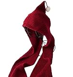 (ビグッド)Bigood 子供 フードマフラー ニットキャップ 防寒 フード 帽子 女の子 男の子 キッズ 暖かい ニット帽 アウトドア 通学 通園（ワインレッドB）