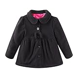 LittleSpring秋冬 子供服 キッズ 女の子 ラシャコート フリース ジャケット aライン 襟付き トレンチコート ブラック18M