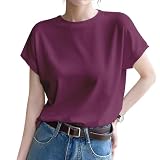 [YUMISS] 【新色追加】 Tシャツ レディース 半袖 ゆったり 【サラッとした着心地・ゆったり体型カバー】 レディース トップス 夏 tシャツ 柔らかい 快適 通気 吸汗 速乾 日常 通勤 オフィス シンプル おしゃれ カットソー (JP, アルファベット, L, パープル)