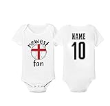 Englandボディスーツフラグサッカーボール幼児ベビーガールズボーイズPersonalizedカスタマイズされた名前と番号 Bodysuit 6M ホワイト