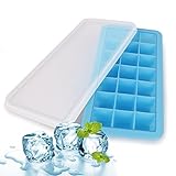 21キャビティアイスキューブトレイシリコンモールドフォンダンツールアイスキューブビンアイススクープウイスキー、カクテル、アイスコーヒー用の自家製製氷凍結ドリンクとヨーグルトを扱う (青)