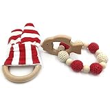 Kissteether 2pcs 木製おもちゃの動物の赤ちゃんの歯は、ブレスレットのイヤリングのウサギの耳が1セット/2PCおもちゃ歯のジュエリーモンテッソーリおもちゃ有機木材ビーズかぎ針編みの歯のブ
