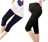 Sweet+ マタニティ レギンス 7分丈 インナー パンツ スパッツ ガードル トレンカ ひざ下丈 サイズ調整可能 フリーサイズ (ブラック 2枚)