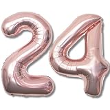 La Kissa 24歳 バルーン 数字 ローズゴールド 大きい 誕生日 飾り付け ナンバー アルミ風船 40インチ (24, ローズゴールド)
