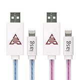 Iasg [MFi Certified] 2xPack Flat Visible LED Lighted Up Charging Lightning to USB Cable for Apple iP