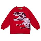 ボーイズ|キッズ|トップス長袖[恐竜倶楽部]長袖|裏起毛|トレーナー|スウェット|長袖トップス|メカ恐竜柄|スウェット 100cm B柄-レッド
