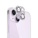 For iPhone 14 / iPhone 14 Plus カメラフィルム レンズカバー カメラ保護 ラインストーン【アルミ合金縁取り+強化ガラス】 AnnTec iPhone 14 / iPhone 14 Plus 対応 レンズ全体保護 露出オーバー防止 キラキラ レンズ保護フィルム 携帯電話の装飾 貼り付け簡単 高透過率 【パープル】