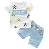 ハイキングフライ(Hikfly)ベビー服男の子女の子 赤ちゃん柔らかい綿ツーピース半袖 Tシャツ＆ショートパンツ セット (星) (S/6-12 ヶ月, 青)
