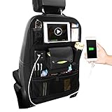 HONCENMAX 車用シートバックポケット レ後部座席 収納バッグ ティッシュホルダー 大容量 多機能 車内整理 汎用 小物入れ 取り付け簡単 - 4個USBポート 携帯電話のIPad用