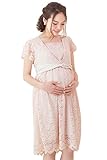 Sweet Mommy 透け感フラワー ストレッチレース スカラップ袖 ママドレス トリコットサテン裏地 マリッジドレス マタニティフォト フェミニン パーティー 産前産後 授乳服 マタニティ L ピ