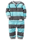 カーターズ ロンパース carter's 男の子用水色xグレー太ボーダーフリースお出かけ用長袖ジャンプスーツ (24months(83-88cm)) [並行輸入品]