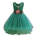 Hibote 子供 ドレス ワンピース フォーマル サンドレス プリンセスドレス 2歳から3歳まで 95cm チュチュスカート キッズ ベビー エレガント 結婚式 演奏会 ピアノ 発表会 グリーン 9