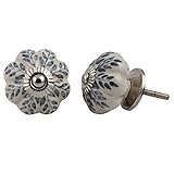 Set of 12 Pieces Grey Leaf Floral Ceramic White Cabinet Knobs Furniture Handle Drawer Pull Vintage D