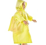 子供用レインコート　 レインウェア　リュック対応　半透明　携帯ポーチ付き (XL, イエロー)