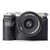 a7c2カメラケース レトロな本革（牛革）手作りのハーフケース カメラ保護カバー Sony A7CII,ILCE-7CM2専用 三脚取り付け可能キズ 摩耗防止 軽量 (黒)