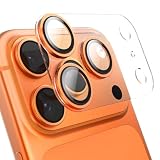 TomakaカメラフィルムiPhone17 Pro max用カメラ保護 アルミ合金フレーム+9H強化ガラス+PET台座 全面保護 耐衝撃 超薄一体化デザイン 黒縁あり 露出オーバー防止 曇り防止 いPhone 17 Pro max専用 レンズカバー (1枚セット オレンジ)