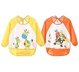 Leyaron Unisex Infant Toddler Baby Waterproof Sleeved Bib, 6 Months-3 Years, Orange Monkey and Yello