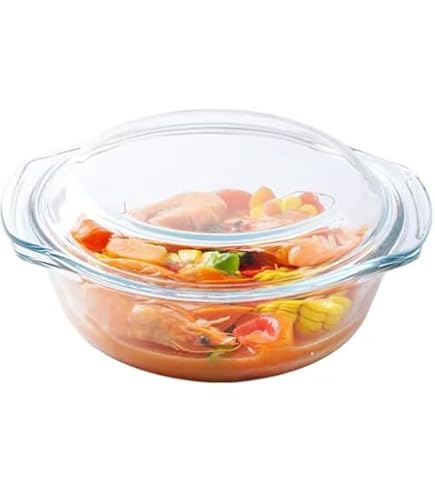 Amazon | Zxyler 耐熱ガラス調理鍋 ふた付き 1000ml アンバー 丸型